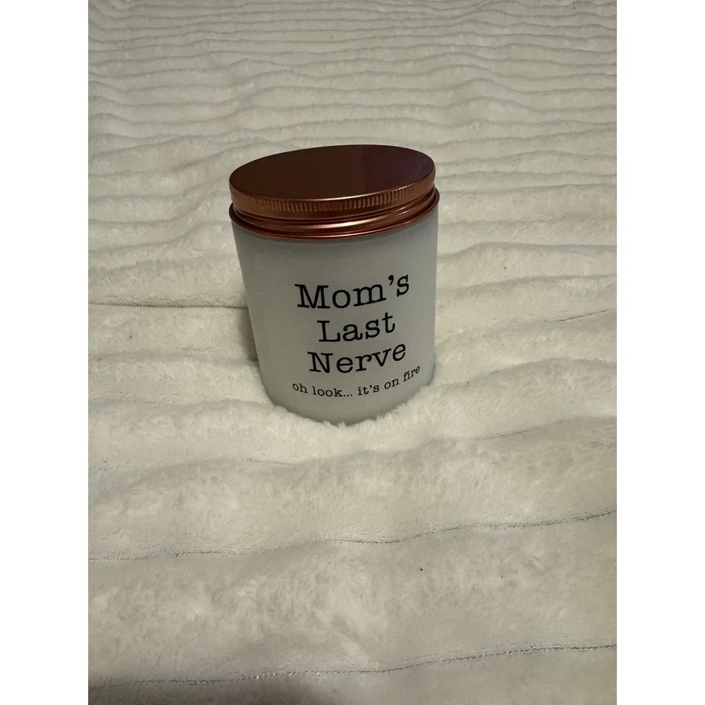 Mom's Last Nerve Humorous White Jar Candle with Copper Lid, Single Wick